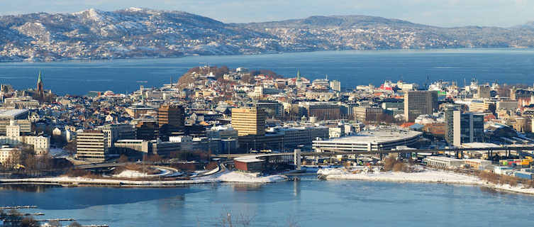 View on Bergen and the island of Askøy, Norway