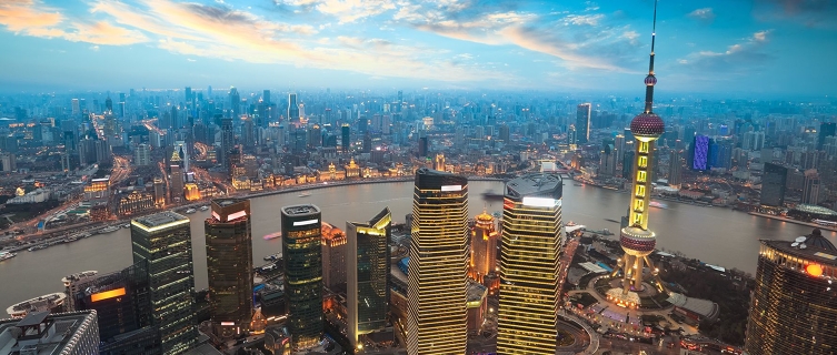 A bird's eye view of Shanghai at sunset 