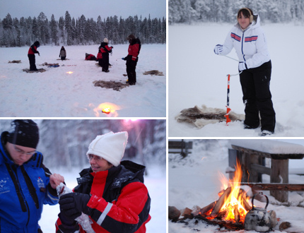 Drill a hole through ice on a frozen lake and catch your own lunch