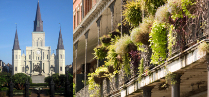 St Louis Cathedral and balconied facades of the French Quarter