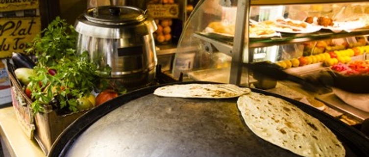 Lebanese flat bread on the hot saj. 