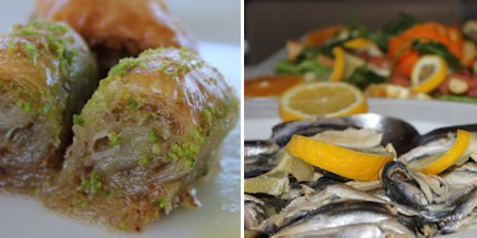 Sample sticky baklava and refreshing meze